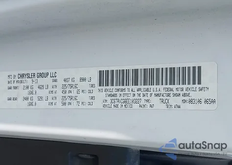 2014 Ram Promaster 2500 2500 High from USA, damaged, VIN 3C6TRVCG6EE103227